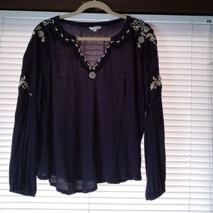 Lucky brand 1X plus sz blue flowy LS shirt